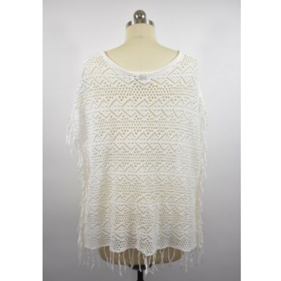 Billabong Ivory Crochet Poncho Sweater Medium - Picture 6 of 8